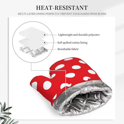 Red and White Polka Dot Oven Mitts and Pot Holders Sets of 4, Heat Resistant - Image 3