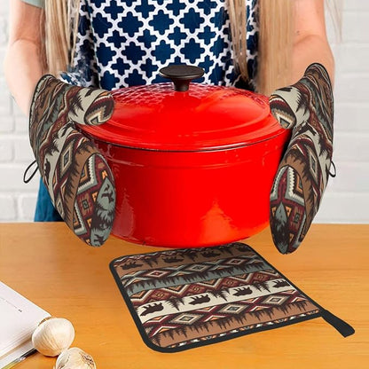 Vintage Rustic Oven Mitts and Pot Holders Sets of 3 Heat Resistant Hot Pads - Image 7