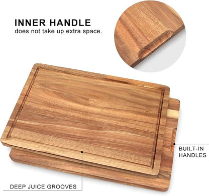 Solid Wooden Cutting Board Set of 3 Acacia Wood Charcuterie Boards Set Hardwood - Image 4