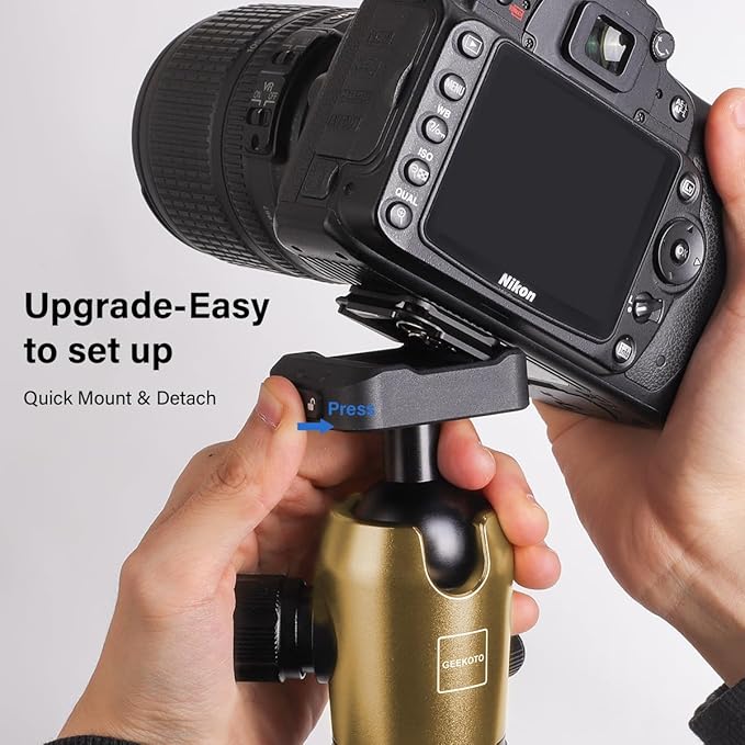 Geekoto 73-Inch Camera Tripod - Lightweight DSLR Tripod with 360° Ball Head & Quick Release Plate, Supports Up to 33.07 lbs, Portable for Travel & Outdoor Photography