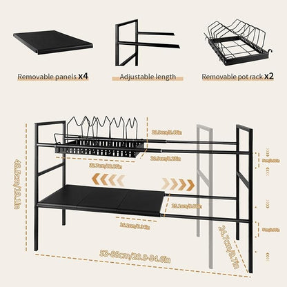 Pots and Pans Organizer Under Cabinet, Expandable Length, Adjustable Height - Image 2