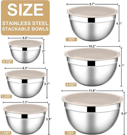 E-far Mixing Bowls with Lids, 12-Piece Stainless Steel Salad Bowls Metal - Image 2