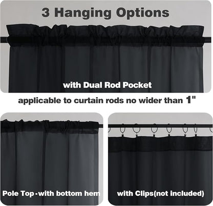 Chyhomenyc Black Sheer Window Curtain Panels 63 Inches Length, 2 Pieces - Image 2