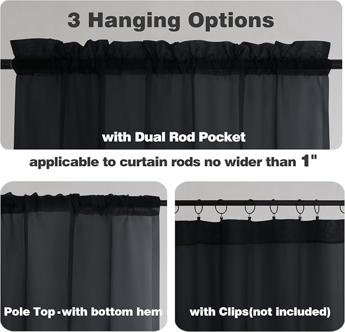 Chyhomenyc Black Sheer Curtains 78 Inches Long 2 Panels Set - Image 6