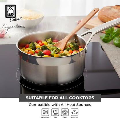BRA COOKWARE Signature Stainless Steel Sauce Pot w/Glass Lid | 6.3 Inch 1.2 - Image 4