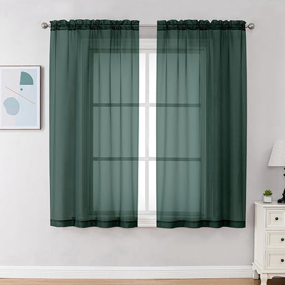 Chyhomenyc Hunter Green Sheer Curtains 63 Inch Length 2 Panels, Rod Pocket by Chyhomenyc