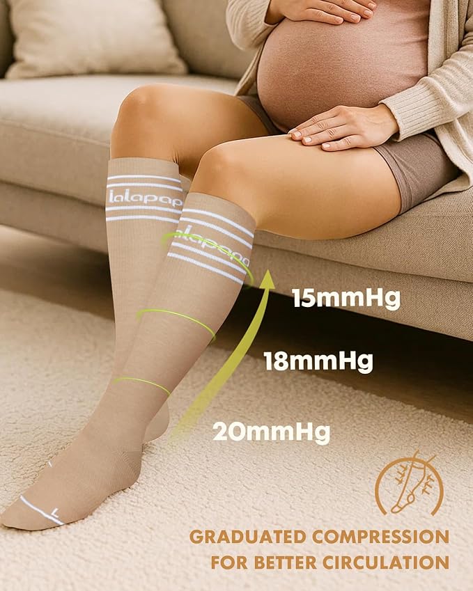Thick Soft Cotton Compression Socks for Women Men 15-20mmHg Knee High Breathable Cotton Socks for All Day Comfort
