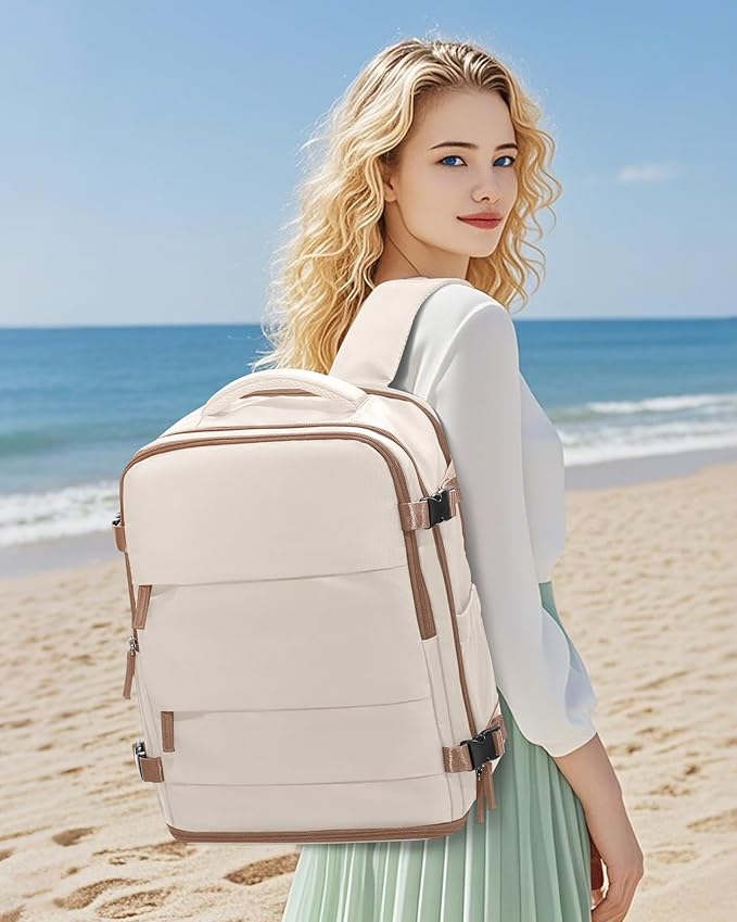 coowoz Travel Backpack Carry On for Women Man Gym Backpacks with Laptop Compartment Mochila de Viaje Teacher Personal Item Backpack Rucksack Airplane Accessories Must Haves Beige Brown
