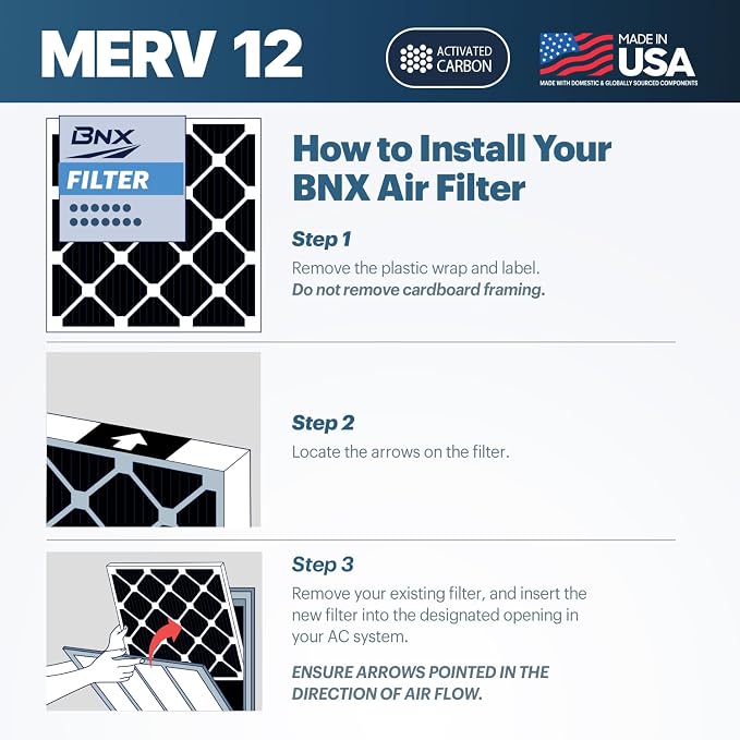 BNX TruFilter 16x25x1 MERV 12 Odor Defense AC Furnace Air Filter - Image 8