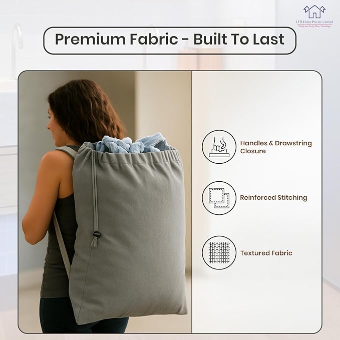 LFH Home Cotton Canvas Extra Large Laundry Bag with Handle, Heavy Duty Drawstring Closure Washable Laundry Bags, School Travel, Home, Hotel, College Dorm, Organizer Sack, Toys Clothes 28x36-Grey