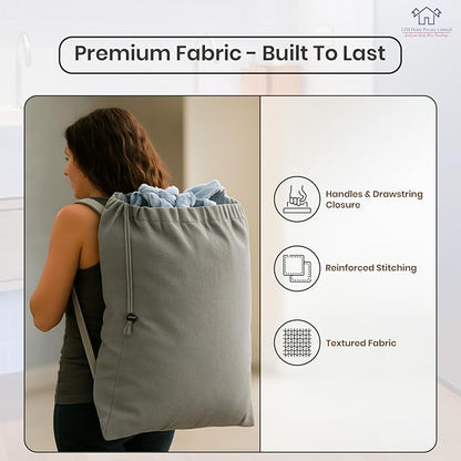 LFH Home Cotton Canvas Extra Large Laundry Bag with Handle, Heavy Duty Drawstring Closure Washable Laundry Bags, School Travel, Home, Hotel, College Dorm, Organizer Sack, Toys Clothes 28x36-Grey