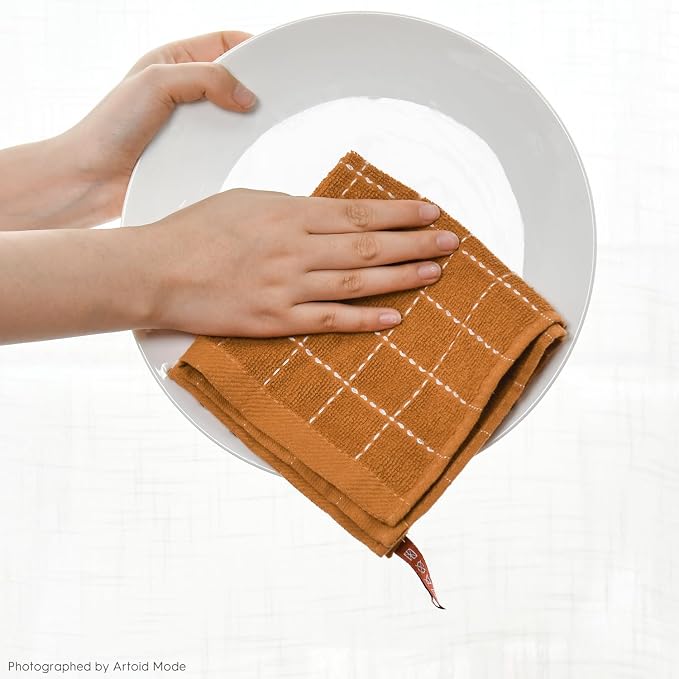 Artoid Mode Checkered Designed Cotton Caramel Terry Kitchen Dish Cloths - Image 6