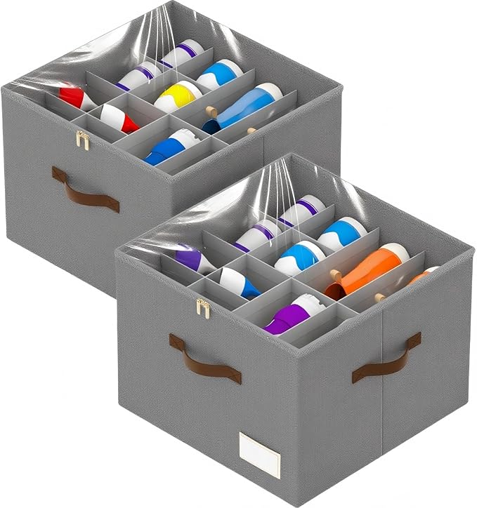 Shoe Organizer for Closet, 2 Pack Foldable Shoe Storage Containers, Fits up 16-32 Pairs, Shoe Storage Organizer Box Cubby Baskets Bins with Clear Cover and Reinforced Handles, Gray