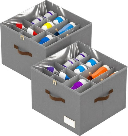 Shoe Organizer for Closet, 2 Pack Foldable Shoe Storage Containers, Fits up 16-32 Pairs, Shoe Storage Organizer Box Cubby Baskets Bins with Clear Cover and Reinforced Handles, Gray