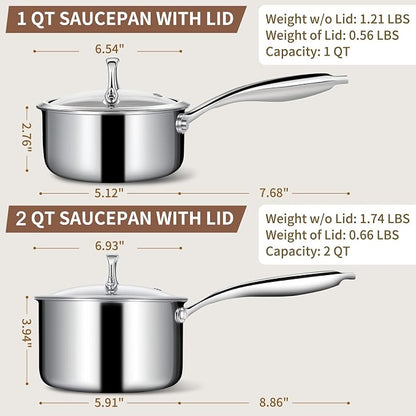 EWFEN 3 Ply Stainless Steel Sauce Pan Set - Image 2