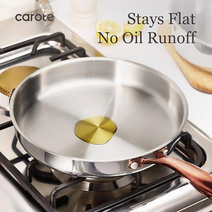 CAROTE 10" Tri-Ply Stainless Steel Frying Pan, Non-Toxic Egg Pan Omelet Pan - Image 5