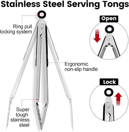 CHENGU12 Pack Stainless Steel Tongs 4/5/7inches Food Serving Clip Kitchen - Image 5