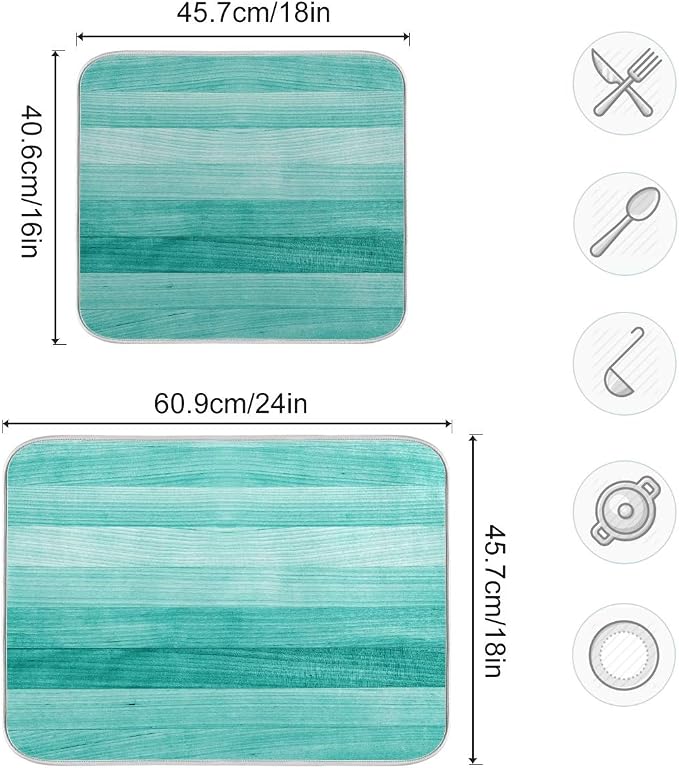 Teal Turquoise Green Wood Texture Dish Drying Mat 18x24 - Image 3