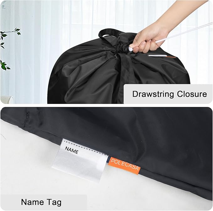 Polecasa Small Heavy Duty Laundry Bag with 130gsm Tear Resistant Fabric and Handles, Easy to Carry Durable Dirty Clothes Drawstring Bag, Perfect for College Dorm, Travel, 2 Pack 21”x24”,Black