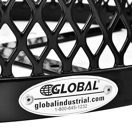 Global Industrial Outdoor Diamond Steel Trash Can with Flat Lid and Plastic Liner, 36 Gallon Capacity, Black, Thermoplastic Coating, 23-1/2" Diameter, 30" H