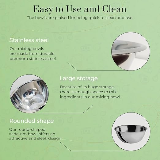 OCS Parts 8 Quart Mixing Bowls | Set of 4 | 13.25-Inch Stainless Steel - Image 7
