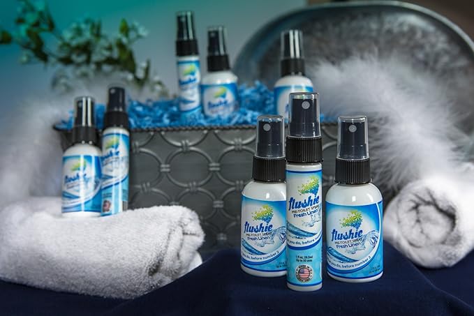 Flushie Pre-Toilet Spray for Poop Travel Size Toiletries Bathroom Spray for Poop Spray for Toilet Deodorizer Traveling Essentials Poop deodorizer Poop Odor eliminator… (Linen, 2oz 1pack)