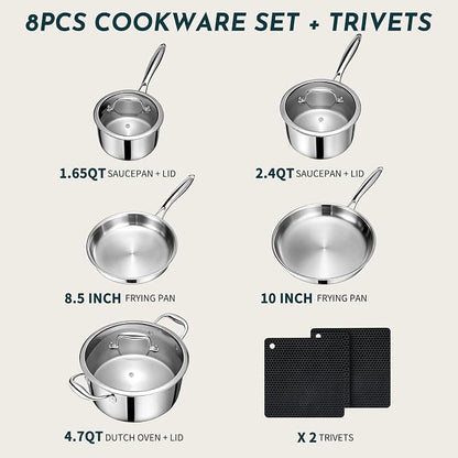 3 Ply Stainless Steel Cookware Set, AIVIKI 10-Pieces Pots and Pans Set - Image 2