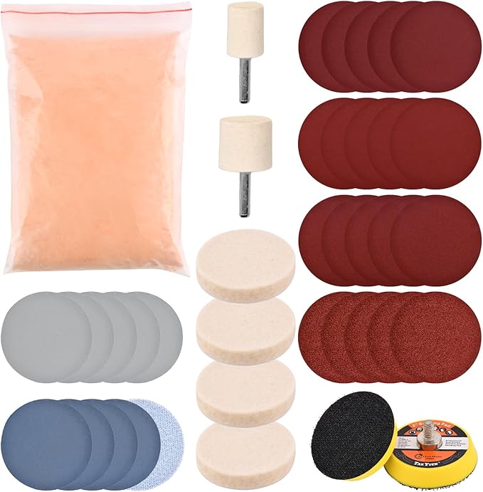 EMVANV Glass Polishing Kit, 39Pcs/Set Glass Scratch Remover, Deep Scratch Window Repair Tool, Window Windscreen Scratch Repair Kit with Cerium Oxide Polishing Powder Polishing Pad and Wheel