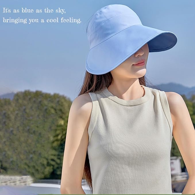 Sun Hats for Womens Wide Brim UV Protection Fishing Hats Packable Reversible Hollow Top Hat with Ponytail Beach Travel Hats