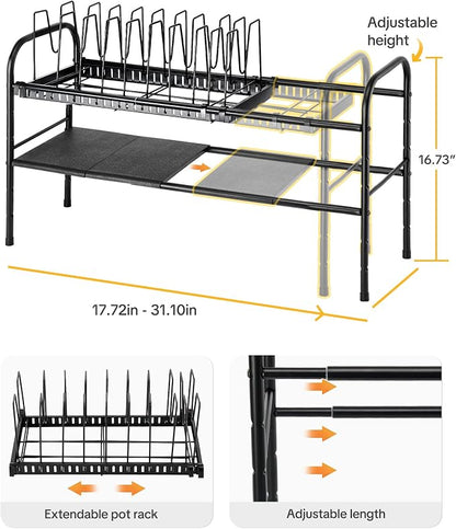 HULISEN Pots and Pans Organizer Under Cabinet, Expandable 2-Tier Pots and Pans - Image 2