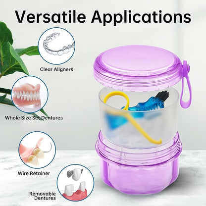 Leakproof Denture Case Purple Denture Soaking Cup False Teeth Container - Image 4