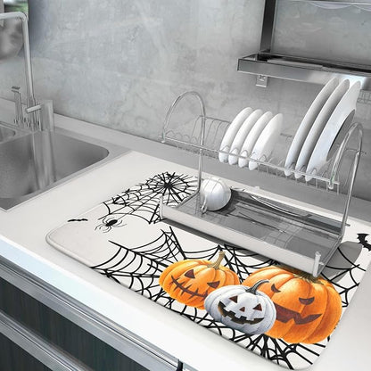 Giwawa Happy Halloween Dish Drying Mat 18"x24" Spooky Colorful Pumpkins - Image 5