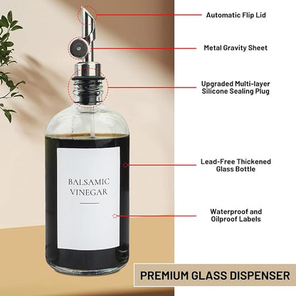 3PCS Oil Dispensers with Labels 16.23oz Kitchen Cooking Glass Bottles - Image 5