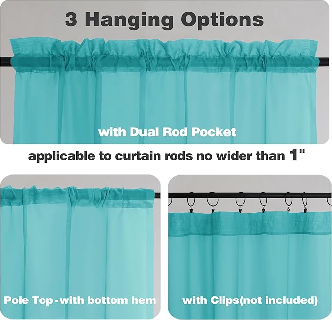 Chyhomenyc Sheer Valances for Windows 2 Pieces, 42Wx14L Inches Small Valance - Image 8