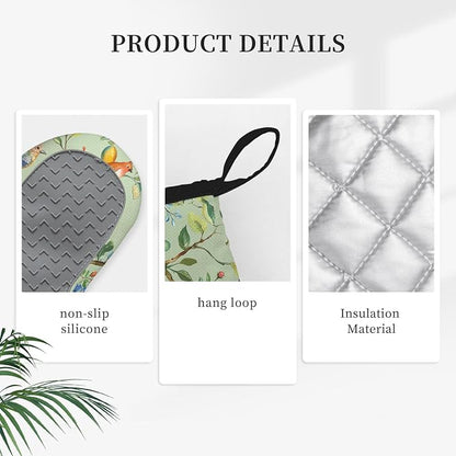 Bird Oven Mitts and Pot Holders Sets 3PCS, Floral Botanical Print Silicone Oven - Image 3