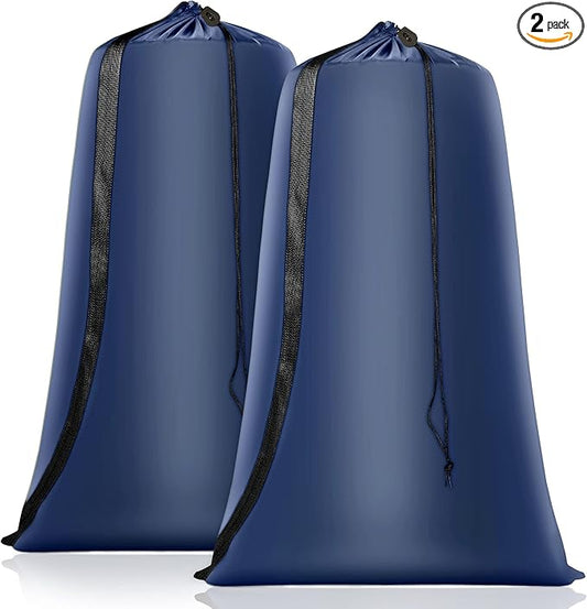 Heavy Duty Laundry Bag 2 Pack XL Nylon Laundry Bags with Straps, Washable Large Dirty Clothes Organizer with Drawstring Closure, Travel Washing Bag Fit a Laundry Hamper or Basket