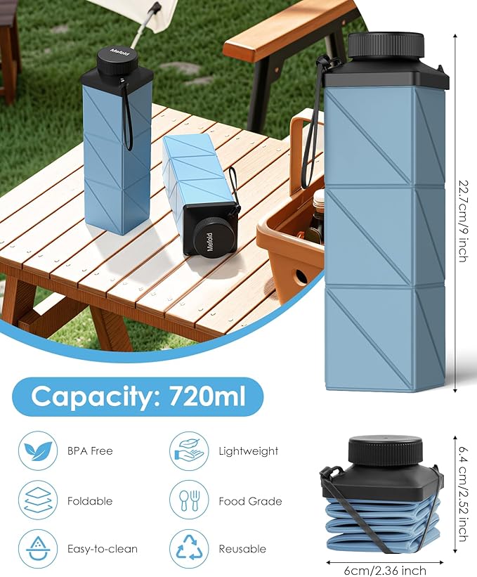 Collapsible Water Bottles, 2nd Generation Leakproof BPA-Free Travel Water Bottle 24.3oz(720ml),Lightweight Reusable Water bottle, Portable for Travel Cycling Gym Camping Sports,Blue
