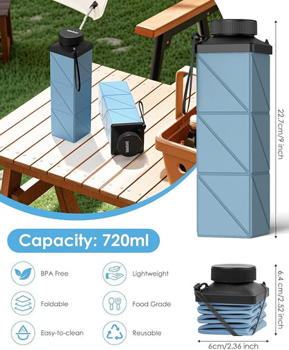 Collapsible Water Bottles, 2nd Generation Leakproof BPA-Free Travel Water Bottle 24.3oz(720ml),Lightweight Reusable Water bottle, Portable for Travel Cycling Gym Camping Sports,Blue