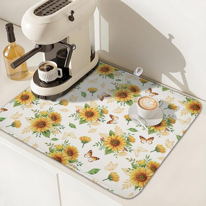 Sunflower Dish Drying Mat for Kitchen Counter Summer Yellow Floral Microfiber - Image 7