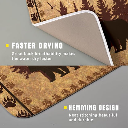 Giwawa 16"x18" Brown Bear Dish Drying Mat Rustic Forest Wildlife Woodland Dish - Image 3