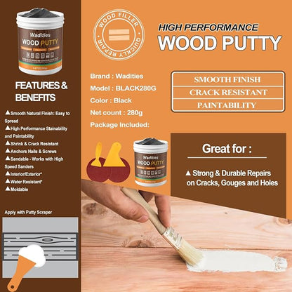 Black Wood Filler, Paintable Stainable Wood Repair Putty, 9.87 Ounce Wood - Image 4