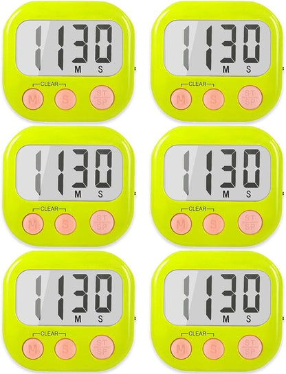 6 Pack Digital Kitchen Timers for Cooking Magnetic Timer for Cooking Loud Alarm by AOUCE