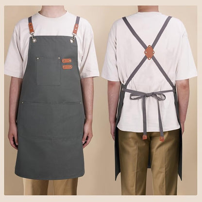 Chef Aprons for Men Women with Large Pockets, Cotton Canvas Water Repellent - Image 4