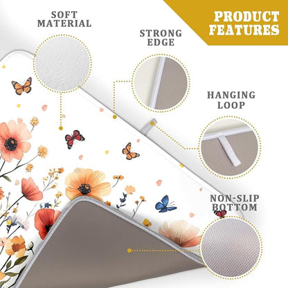 Poppy Flower Dish Drying Mat 18x24 Inch Floral Leaves Dish Drainer Protector - Image 4
