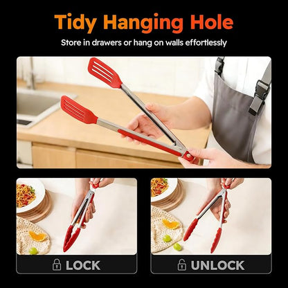 HST Tongs for Cooking with Silicone Tips, Non Stick Kitchen Tongs with Silicone - Image 4