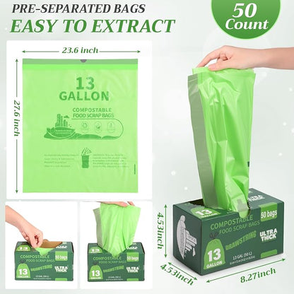 Amyhill 50 Count Compostable Kitchen Trash Bags 13 Gallon Compostable - Image 3