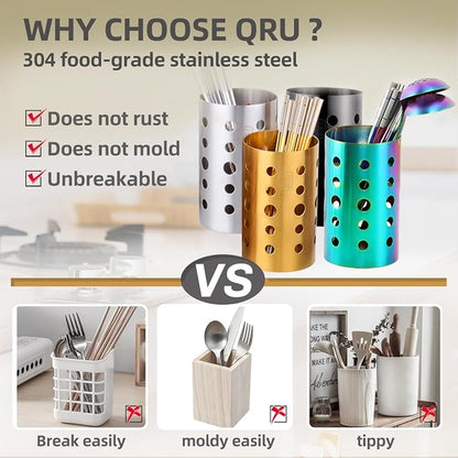 QRU Kitchen Utensil Holder for Countertop, Stainless Steel Cooking Utensil - Image 2