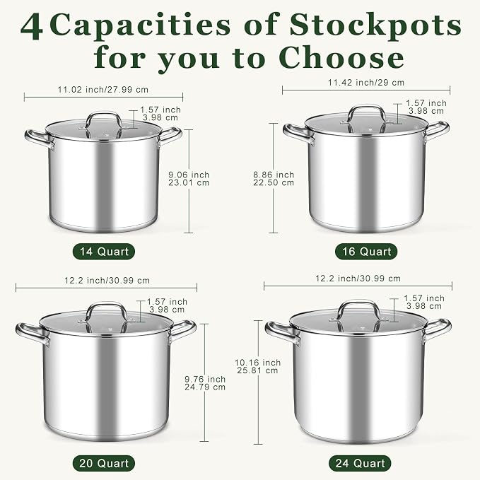 Leonyo 14 Quart Stock Pot with Lid, Stainless Steel StockPot with Lid, Tri-ply - Image 9