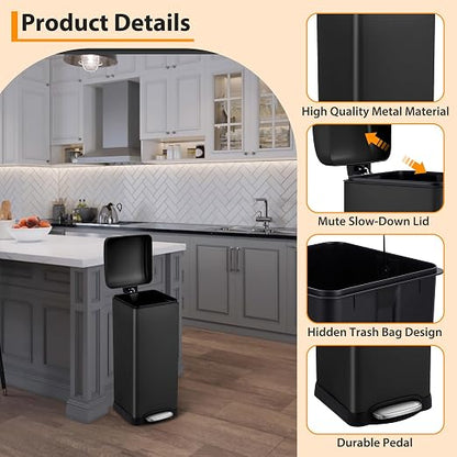 TrailBlaze 8Gallon / 30l Kitchen Trash Can, Stainless Steel Rectangular Pedal - Image 4