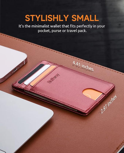 Buffway Mens Slim Wallet, Minimalist Thin Front Pocket Leather Credit Card Holder with RFID Blocking for Work Travel